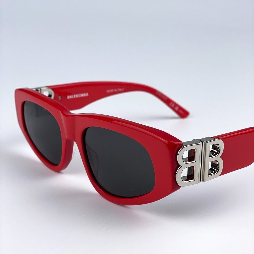 SALE! NEW Balenciaga BB0095S 016 Red Silver Logo Grey Cat Eye Unisex Sunglasses - Picture 7 of 15